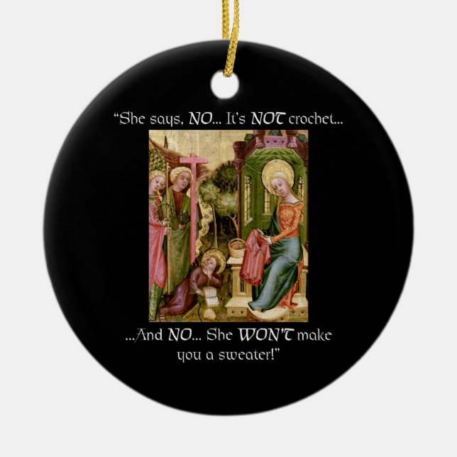 Not Crochet Funny Mediaeval Knitting Ceramic Tree Decoration (Front)