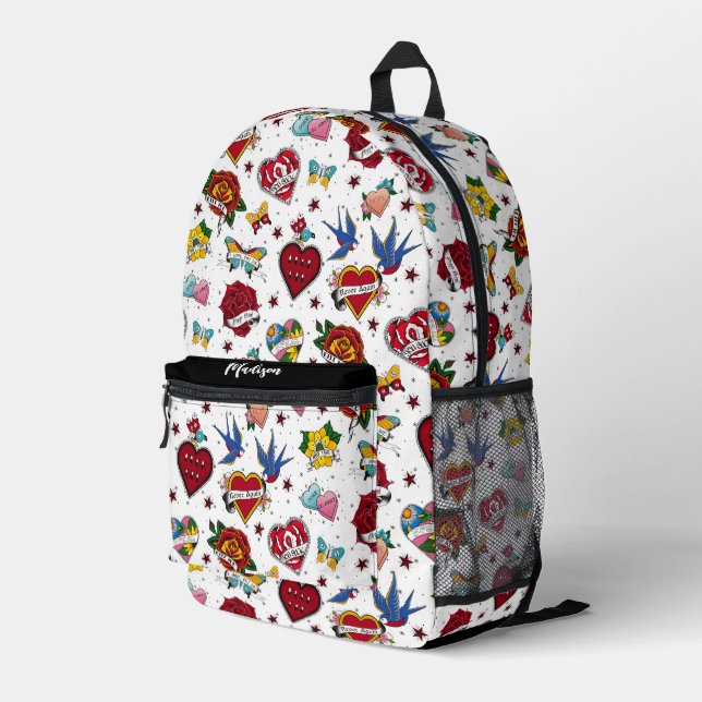 Not Dating Traditional Tattoo Printed Backpack (Back Corner Right)