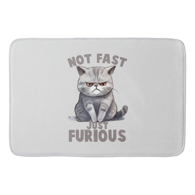 Not Fast, Just Furious – Grey Cat Humour Bath Mat (Front)