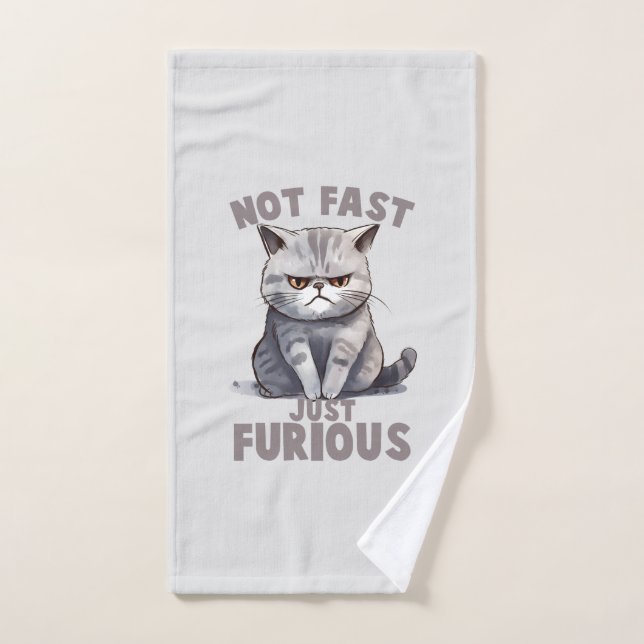 Not Fast, Just Furious – Grey Cat Humour Bath Towel Set (Hand Towel)