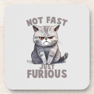 Not Fast, Just Furious – Grey Cat Humour Coaster