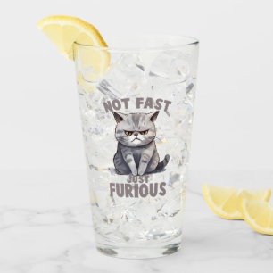 Not Fast, Just Furious – Grey Cat Humour Glass