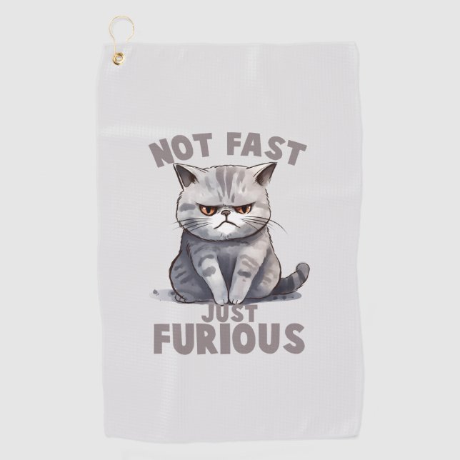 Not Fast, Just Furious – Grey Cat Humour Golf Towel (Front)
