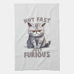 Not Fast, Just Furious – Grey Cat Humour Tea Towel