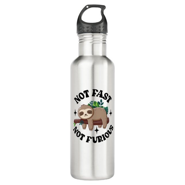 Not Fast Not Furious Funny Cute Sleepy Sloth 710 Ml Water Bottle (Front)