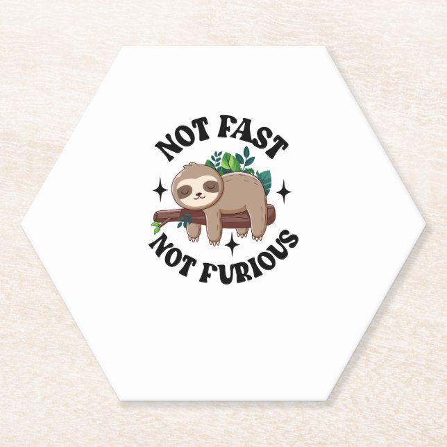 Not Fast Not Furious Funny Cute Sleepy Sloth Paper Coaster (Front)