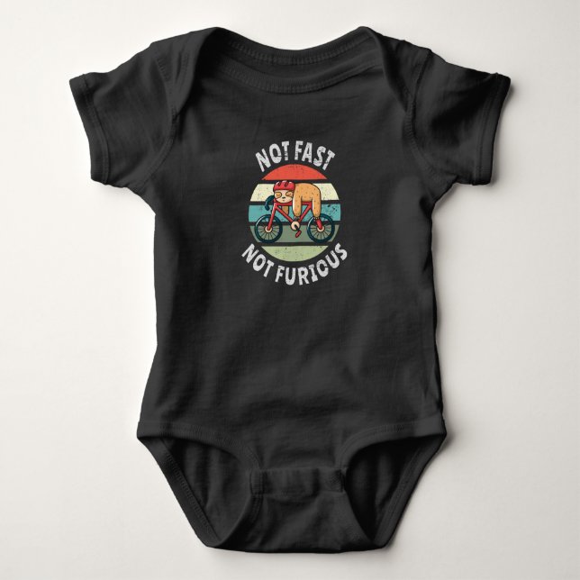 Not Fast Not Furious lazy sloth sleeping bicycle Baby Bodysuit (Front)