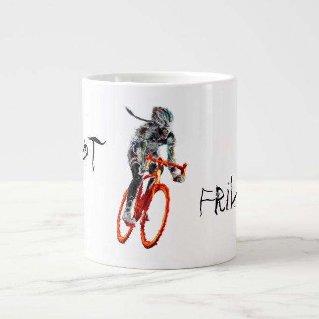 Not Frilly.  Female Cyclist & Flames Large Coffee Mug (Front)