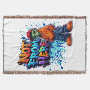 Not From Here Funny Alien Streetwear Design Throw Blanket