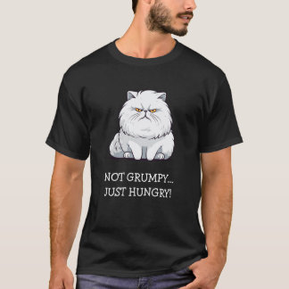 "Not Grumpy... Just Hungry" Cute Grumpy White Cat T-Shirt