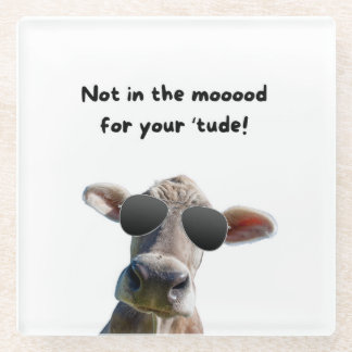 Not In the Mood Cow Glass Coaster