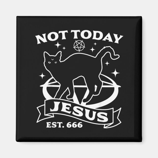 Not Jesus - Black Cat Satanic Devil Halloween Goth Magnet (Front)