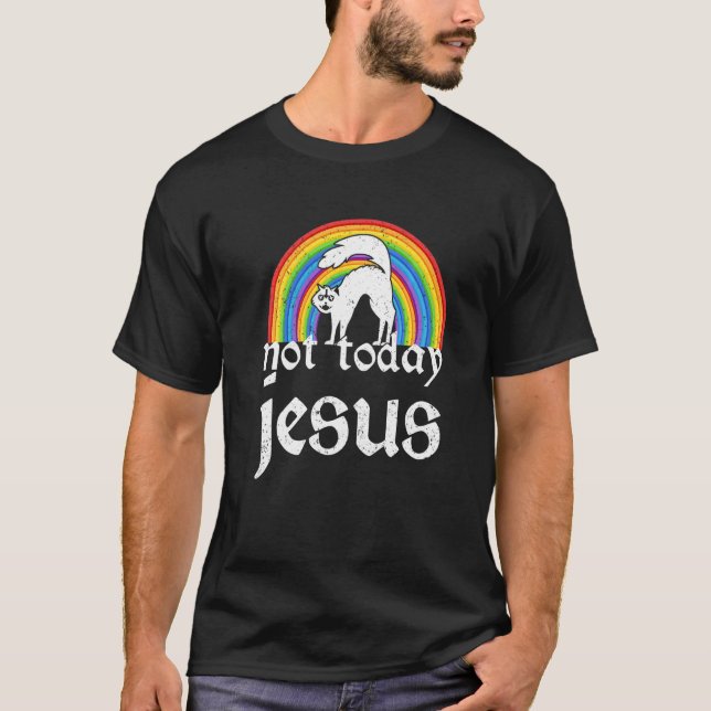 Not Jesus Today Rainbow Satanic Cat Goth Concert T-Shirt (Front)