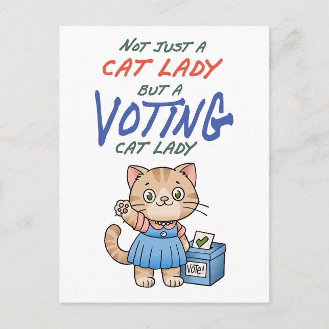 Not Just A Cat Lady But A VOTING Cat Lady Cartoon Postcard (Front)