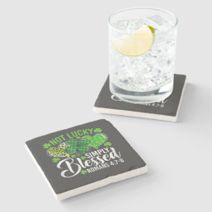 Not Lucky Simply Blessed Christian Stone Coaster