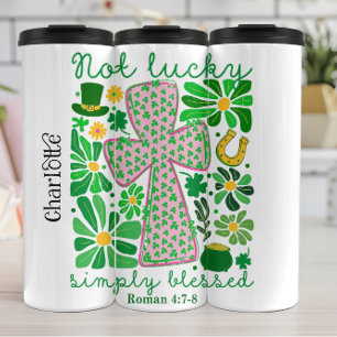 Not Lucky Simply Blessed Cross Graphic Thermal Tumbler