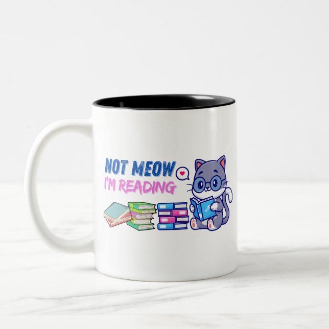Not meow I'm reading funny catful book Mug (Left)