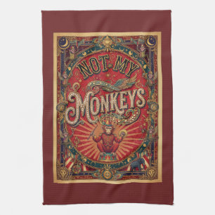 Not My Monkeys! Ringmaster, Red and Gold Tea Towel