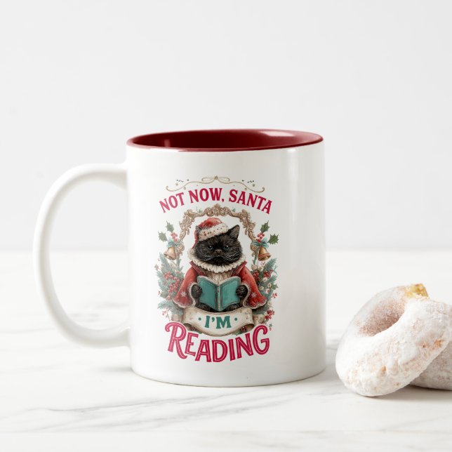 Not Now Santa I'm Reading  Two-Tone Coffee Mug (With Donut)