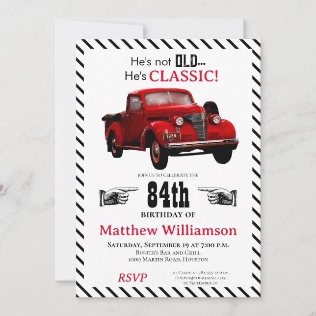 Not Old But Classic 1939 Truck Men's Birthday Year Invitation (Front)