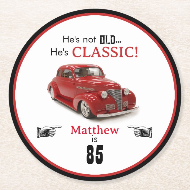 Not Old But Classic 85th Birthday Red 1939 Coupe Round Paper Coaster (Front)