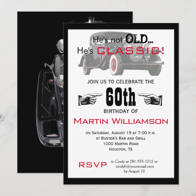 Not Old But Classic Car Funny Birthday Party Invitation (Front/Back)
