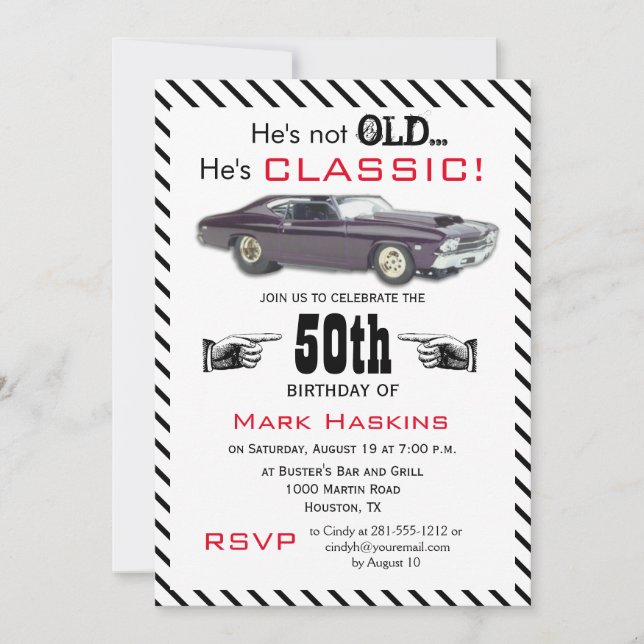 Not Old But Classic Old 1960s Car Birthday  Invitation (Front)