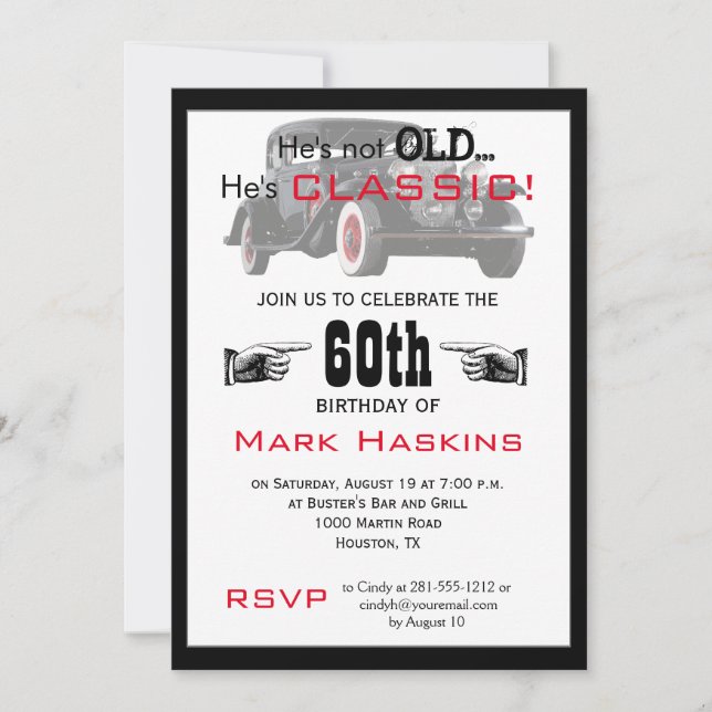 Not Old But Classic Old Car Birthday Invitation (Front)