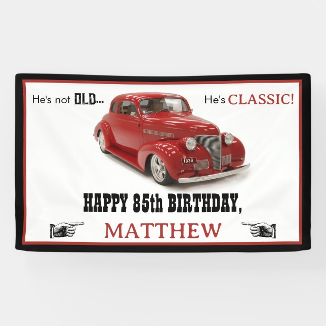 Not Old But Classic Red 1939 Coupe Age Birthday Banner (Horizontal)