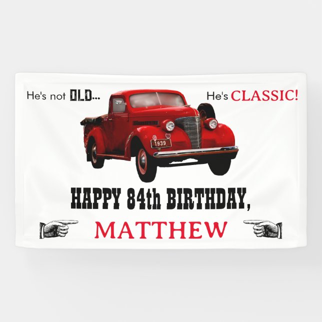 Not Old But Classic Red 1939 Truck Age Birthday Banner (Horizontal)