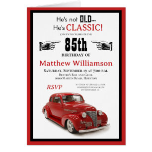 Not Old, Classic Red Coupe 85th Birthday w Details