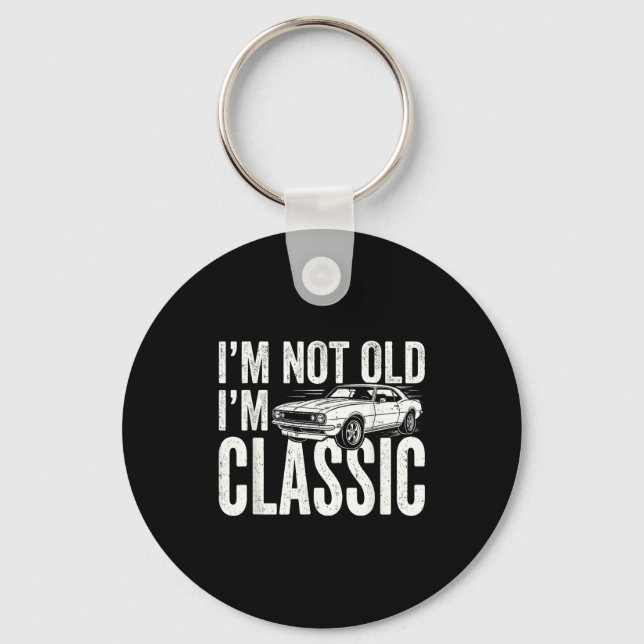 Not old classic retro muscle car funny father's key ring (Front)
