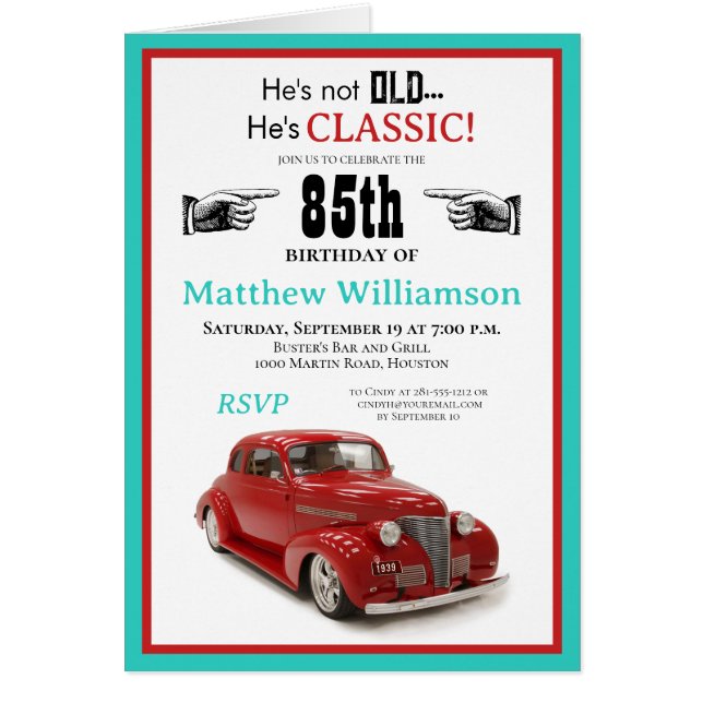 Not Old, Classic Vintage Red Coupe Teal 85th (Front)