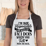 Not Responsible Funny Sarcastic Personalised Long Apron<br><div class="desc">Add a dash of humour, a pinch of sarcasm, and a whole lot of personalisation to your cooking or grilling routine with our "Not Responsible" Funny Sarcastic Personalised Apron. This apron is designed for those who like to bring a touch of wit to their culinary adventures or barbecue sessions, making...</div>