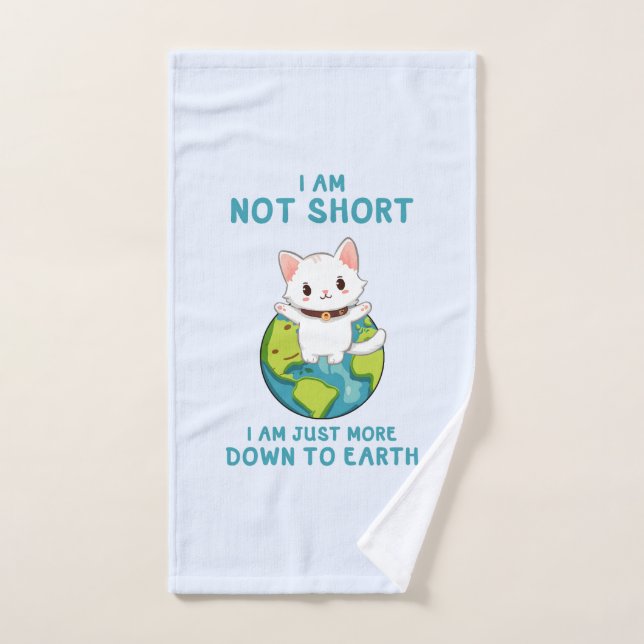 Not Short, Just Down to Earth – Cat Humour Bath Towel Set (Hand Towel)