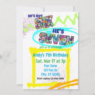 not SIX, SEVEN Spray-paint, Boy 7th Birthday Invitation