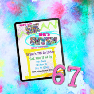 not SIX, SEVEN Spray-paint Colourful 7th Birthday Invitation
