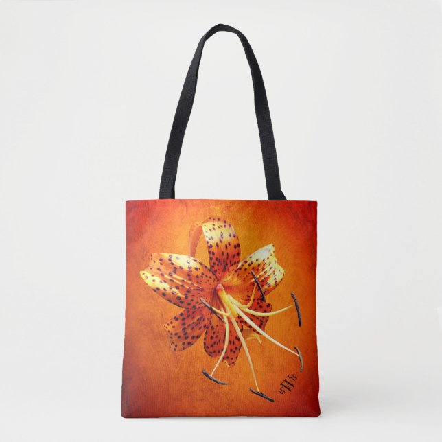 "Not So Bashful" Tiger Lily Custom Shoulder Tote Bag (Front)