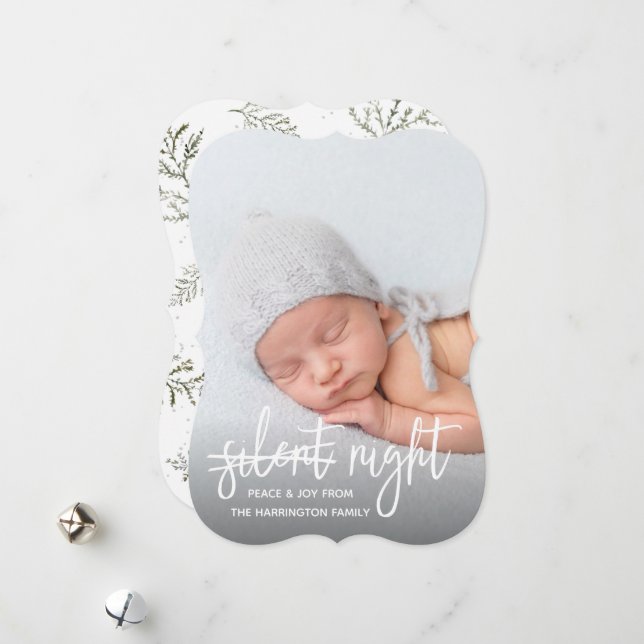 Not So Silent Night Baby Photo Flat Holiday Card (Front/Back In Situ)