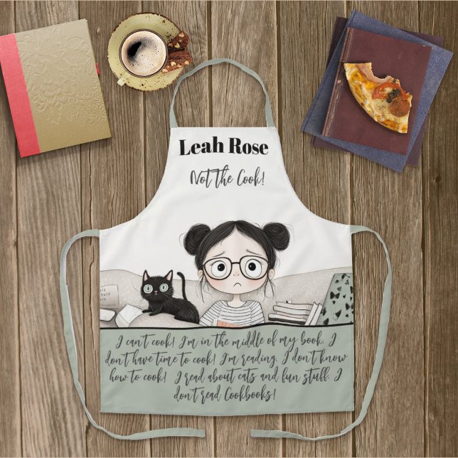 Not the Cook! Cute Reader and Cat Illustration Apron (Creator Uploaded)