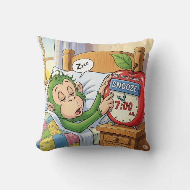 Not Today, Alarm – Sleepy Monkey Mode 💤🙈 Cushion (Front)