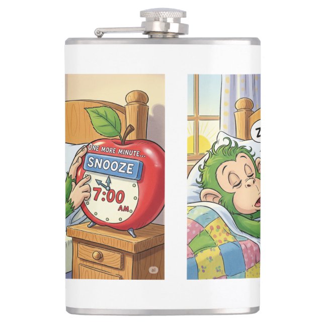 Not Today, Alarm – Sleepy Monkey Mode 💤🙈 Hip Flask (Front)