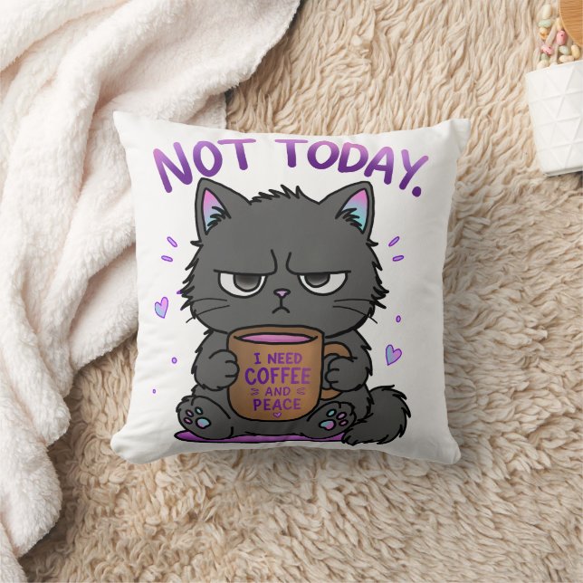 Not Today Grumpy Cat Coffee Lover Cute Funny Cat Cushion (Blanket)