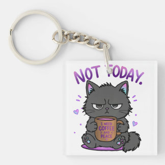 Not Today Grumpy Cat Coffee Lover Cute Funny Cat Key Ring