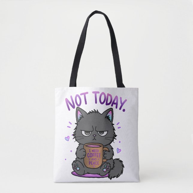 Not Today Grumpy Cat Coffee Lover Cute Funny Cat Tote Bag (Front)