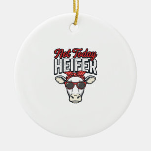 Not Today Heifer Funny Cow Vintage Vector Design_1 Ceramic Tree Decoration