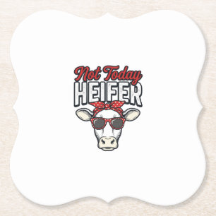 Not Today Heifer Funny Cow Vintage Vector Design_1 Paper Coaster