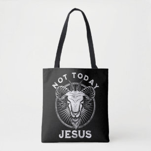 Not Today Jesus Funny Satanic Atheist Black Goth M Tote Bag