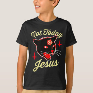 Not Today Jesus Hail Satan Cat Death Cross Vintage T-Shirt