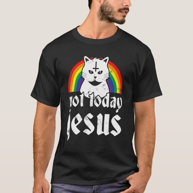 Not Today Jesus Rainbow Satanic Cat Goth Concert T-Shirt (Front)